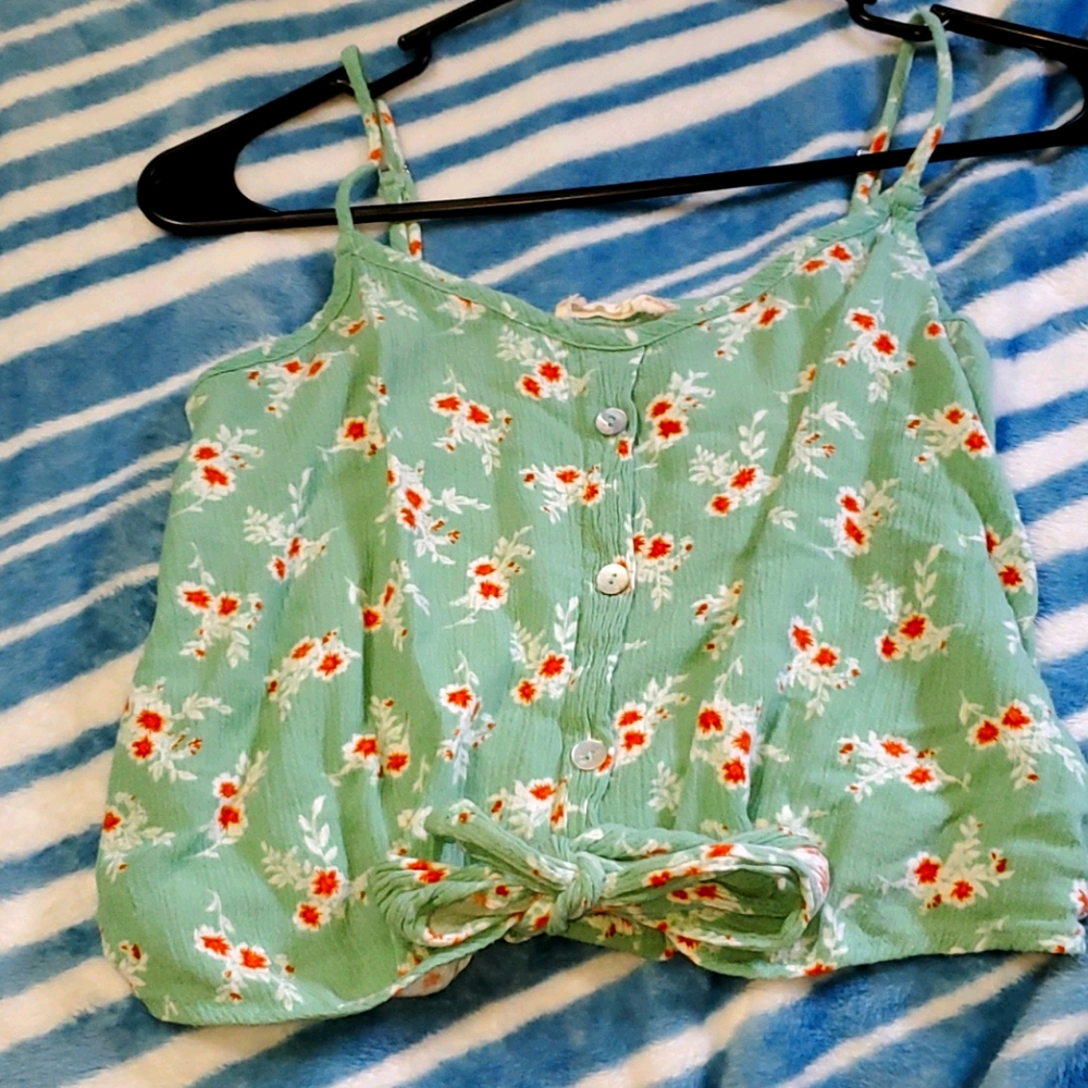 Green floral tank top
